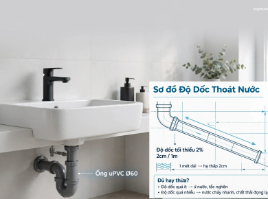 Ống uPVC phi 60 Tho&aacute;t Nước Lavabo: Đủ Hay Thừa? Sự Thật Về Độ Dốc Nhiều Người Bỏ Qua